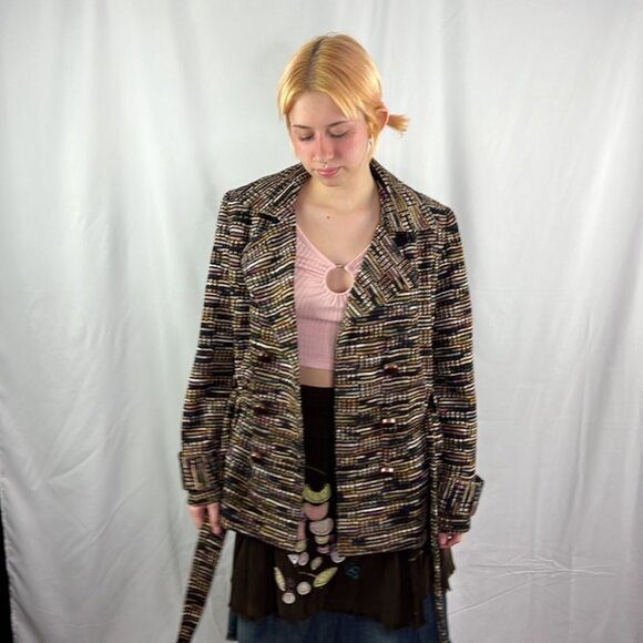 Isabel & Nina  Multi Colour Belted Button up Coat - Picture 3 of 15